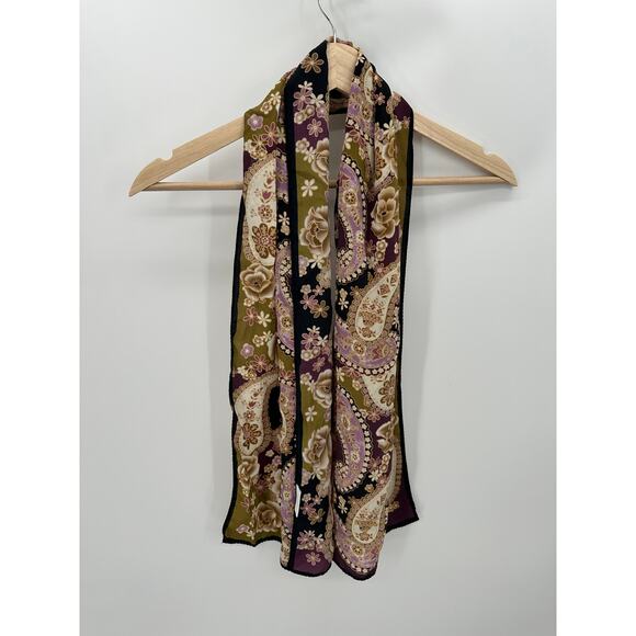 Charter Club Scarf Women's OS Purple Cream Paisley Floral Print 100% Silk - Picture 7 of 7